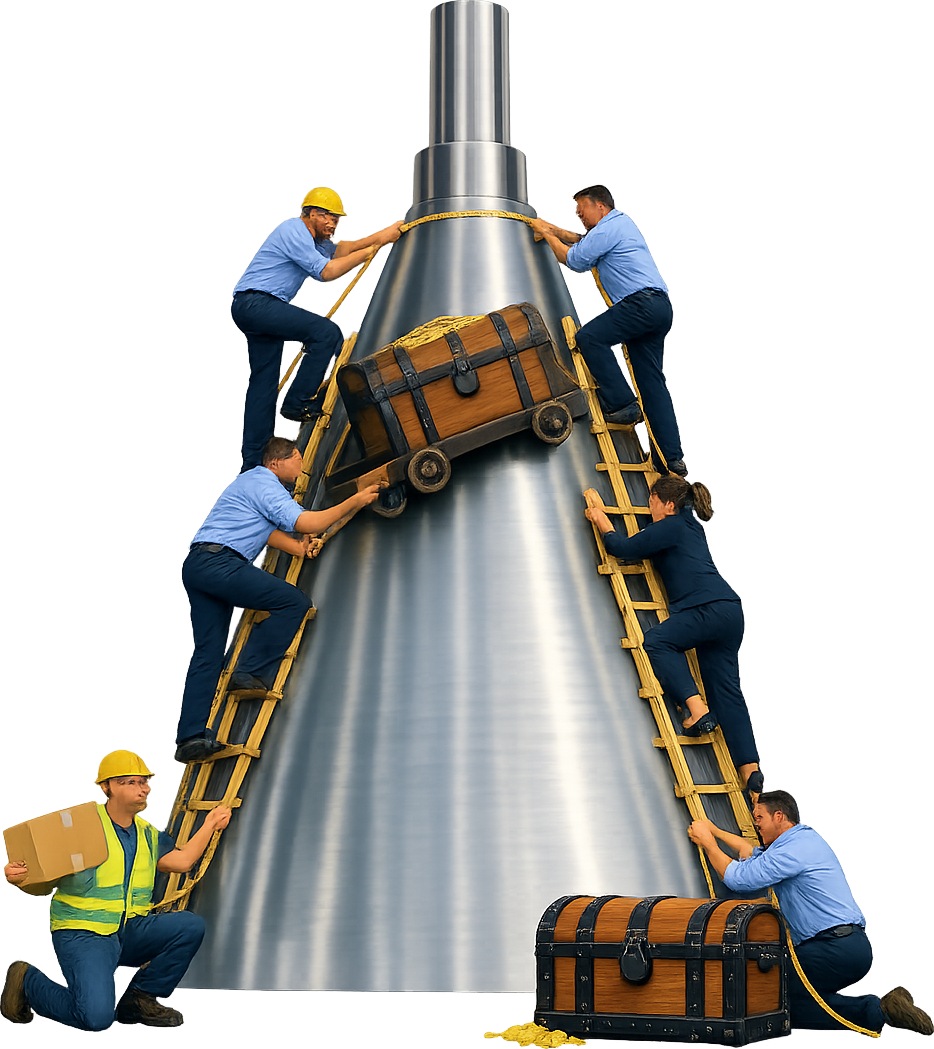 Team moving value up a funnel — building competitive gravity